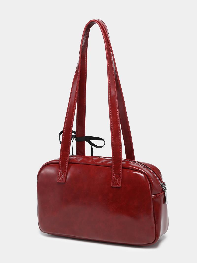 Bags | Burgundy Patent Pu Baguette Hand Bag  – Womens Accessories Bags