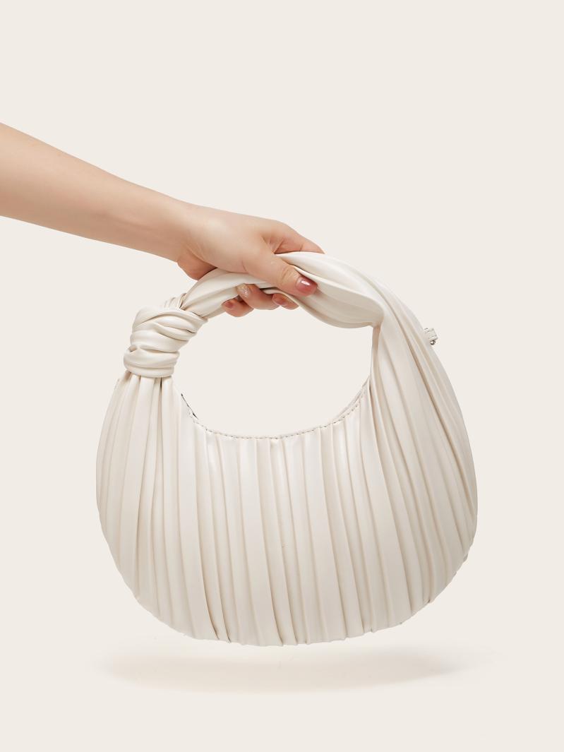 Bags | Cream Pleated Knot Handle Grab Bag  – Womens Accessories Bags