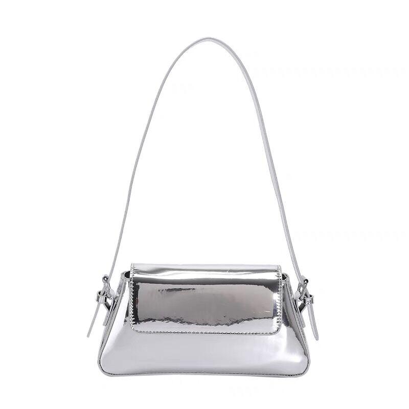 Bags | Silver Metallic Trapeze Shoulder Bag  – Womens Accessories Bags