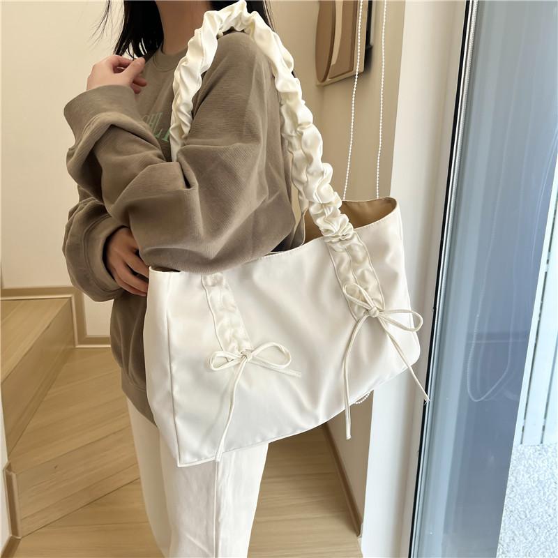 Bags | White Nylon Bow Ruched Handle Tote Bag  – Womens Accessories Bags