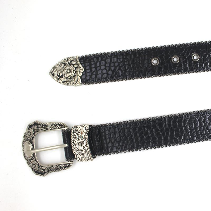 Belts | Black Croc Vintage Gold Buckle Western Belt  – Womens Accessories Belts