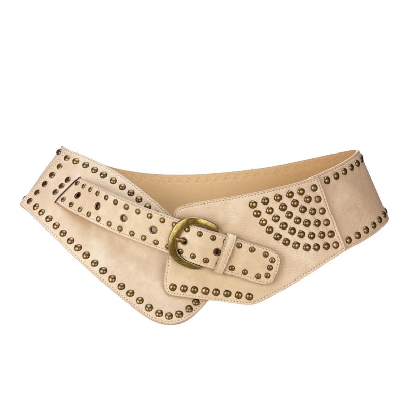 Belts | Cream Pu Studded Detail Western Belt  – Womens Accessories Belts