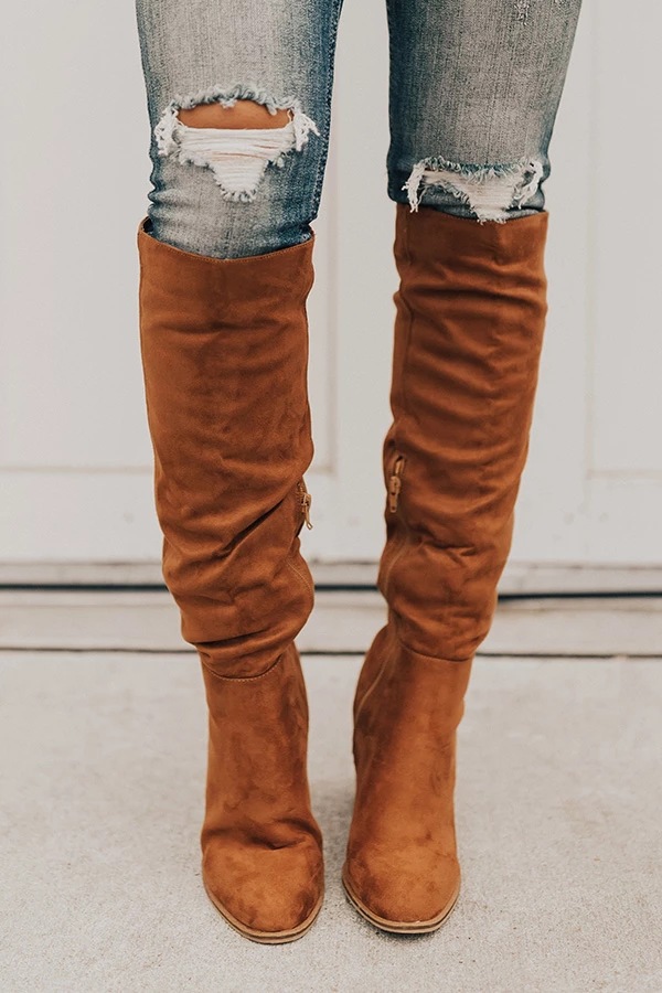 Boots | Tan Faux Suede Gold Buckle Over The Knee Boots  – Womens Boots Boots