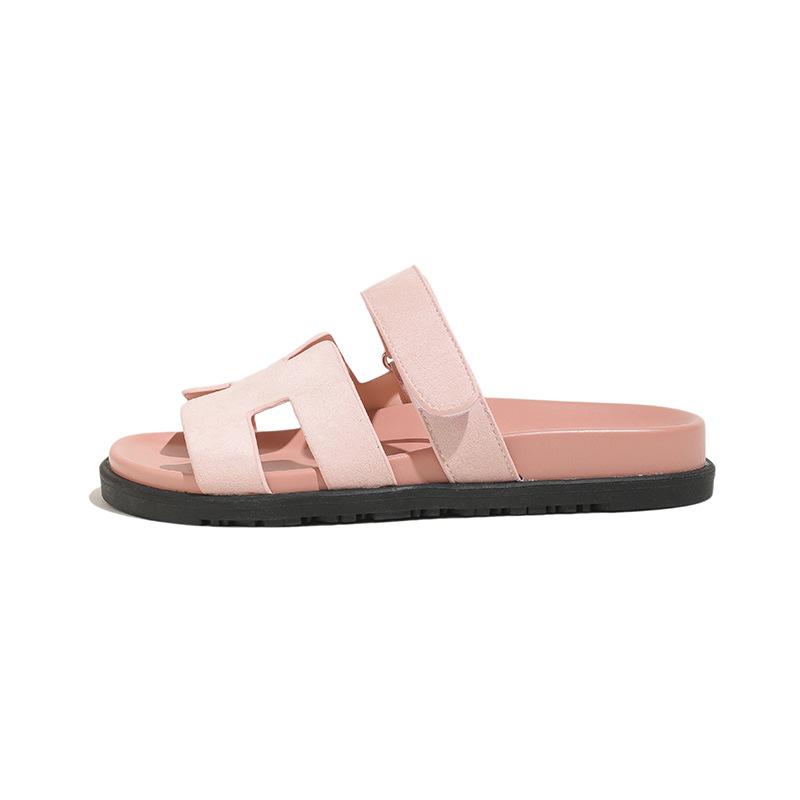 Chunky Sandals | Baby Pink Wide Fit Pu Round Toe Velcro Strap Chunky Sandals  – Womens Chunky Sandals Baby Pink