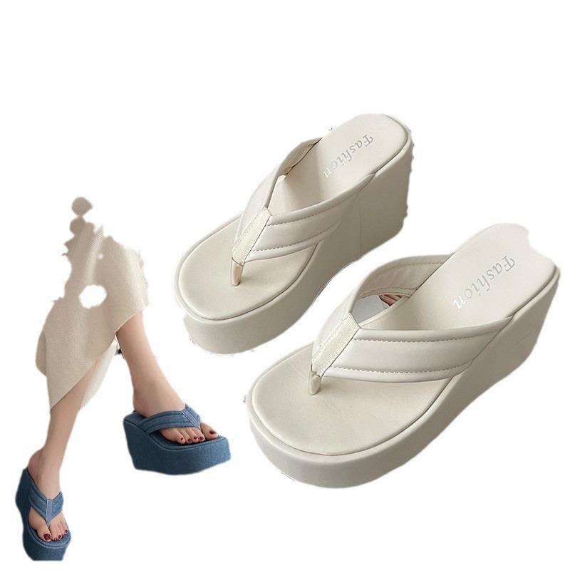 Chunky Sandals | White Round Toe Chunky Platform Ribbed Padded Straps Flip Flops  – Womens Chunky Sandals Chunky Sandals