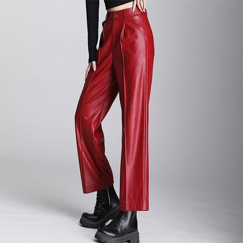 Co-Ords | Red Faux Leather Seam Detail Straight Leg Trousers  – Womens Clothing Co-Ords