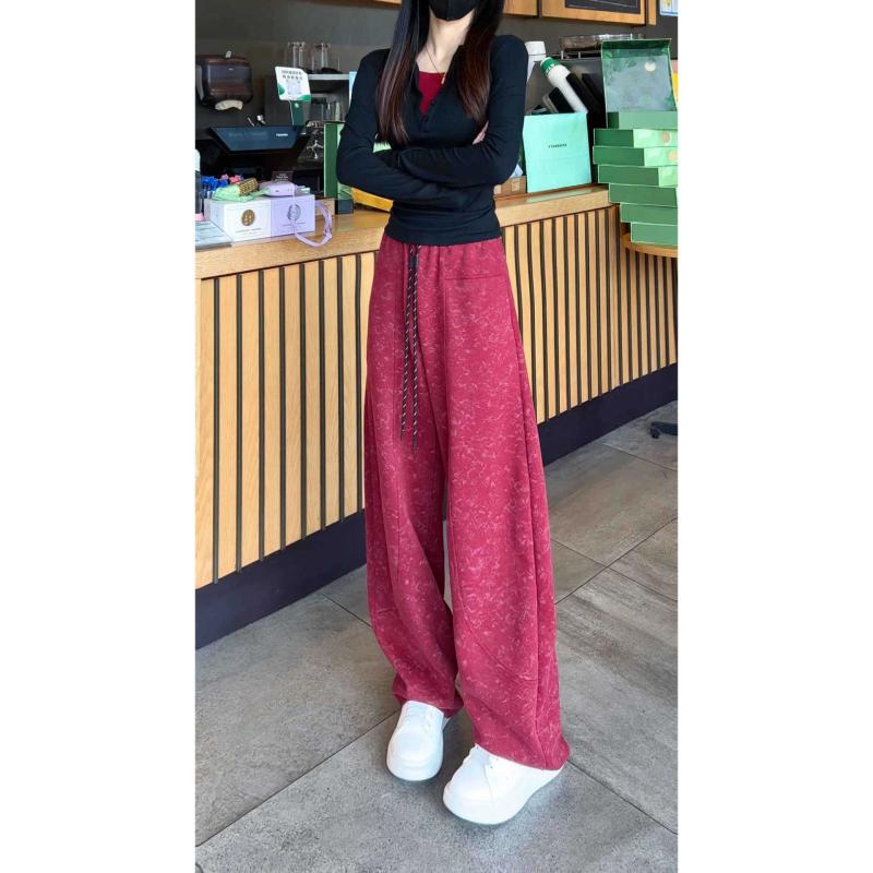 Co-Ords | Red Washed Oversized Low Rise Wide Leg Joggers  – Womens Clothing Co-Ords