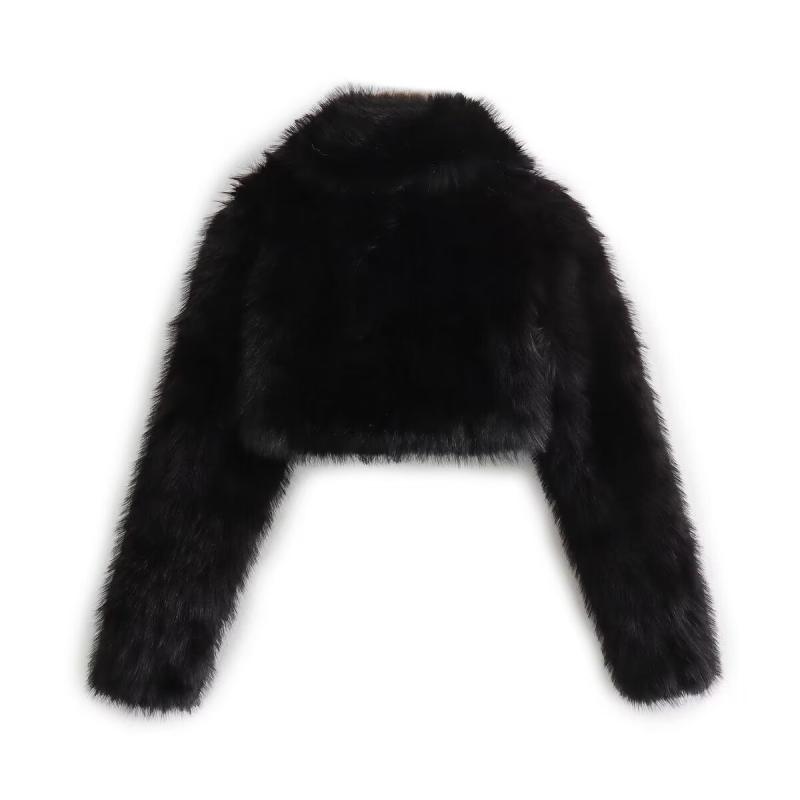 Coats & Jackets | Black Collared Cropped Faux Fur Coat  – Womens Clothing Black