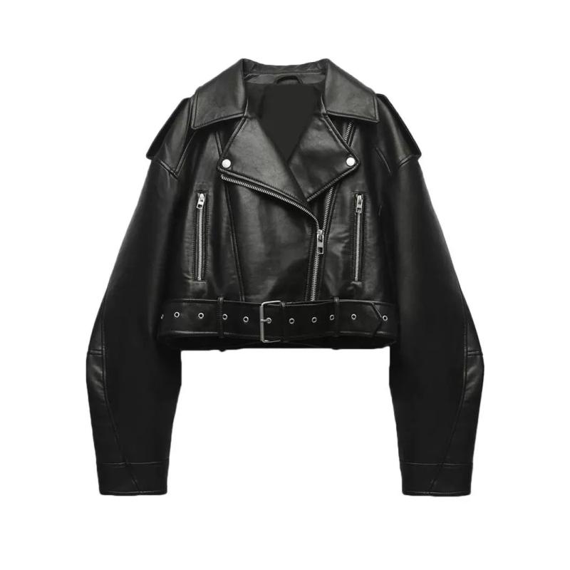 Coats & Jackets | Black Faux Leather Belted Relaxed Fit Biker Jacket  – Womens Clothing Black