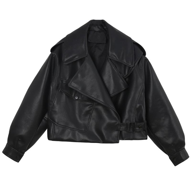 Coats & Jackets | Black Textured Look Faux Leather Biker Jacket  – Womens Clothing Black