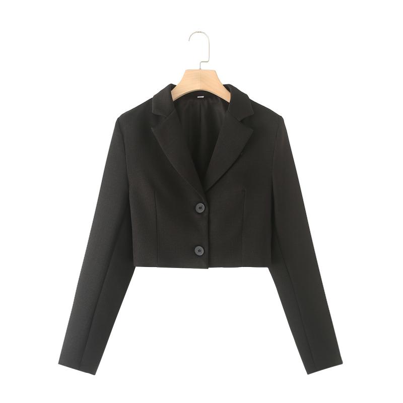 Coats & Jackets | Black Woven Cropped Blazer  – Womens Clothing Black