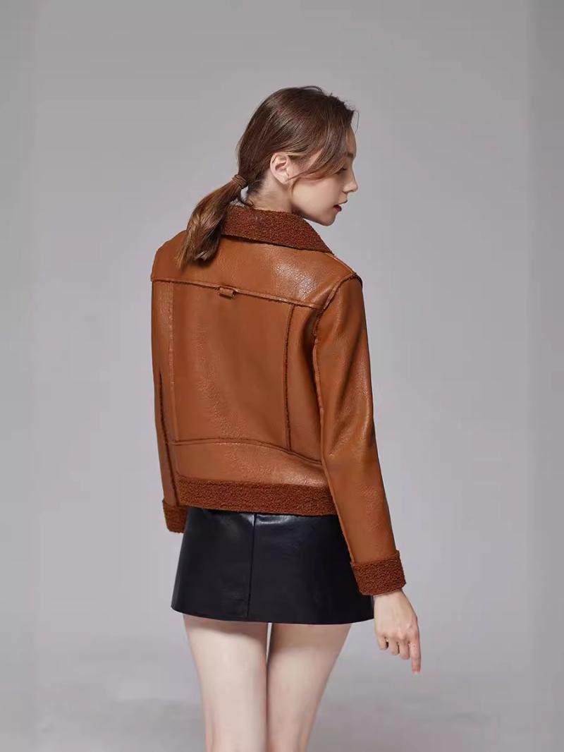 Coats & Jackets | Chocolate Borg Pocket Front Faux Leather Cropped Coat  – Womens Clothing Chocolate