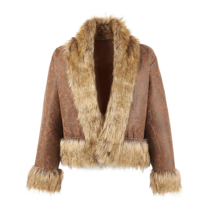 Coats & Jackets | Chocolate Distressed Pu Faux Fur Cuff And Collar Jacket  – Womens Clothing Chocolate