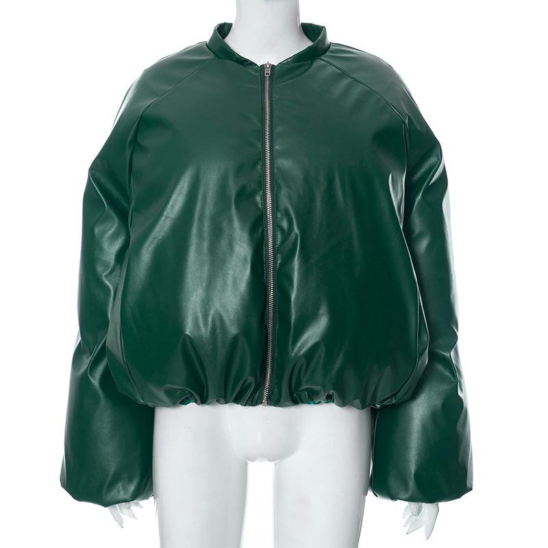 Coats & Jackets | Green Faux Leather Oversized Bomber Jacket  – Womens Clothing Coats & Jackets