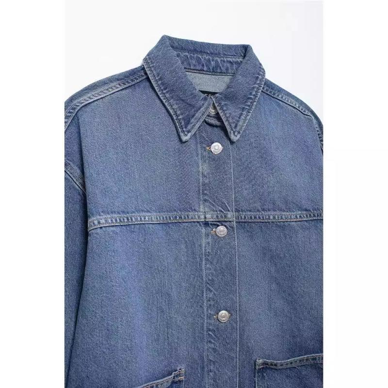 Coats & Jackets | Indigo Oversized Button Up Pocket Detail Denim Shacket  – Womens Clothing Coats & Jackets