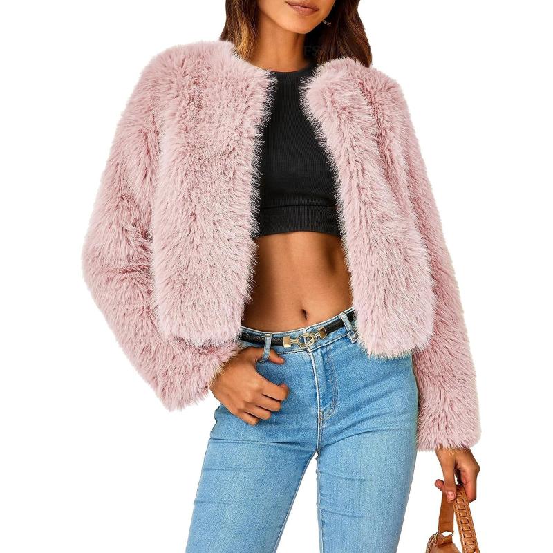 Coats & Jackets | Light Pink Ombre Crop Faux Fur Coat  – Womens Clothing Coats & Jackets