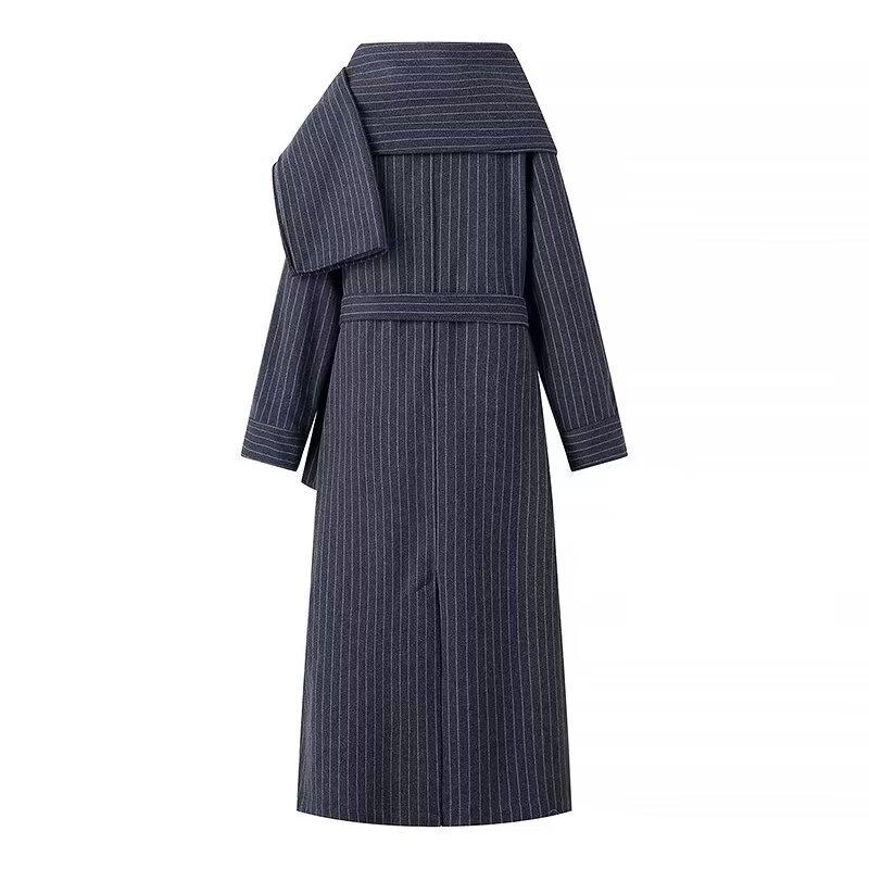 Coats & Jackets | Tall Navy Pinstripe Tie Belt Maxi Trench Coat  – Womens Clothing Coats & Jackets