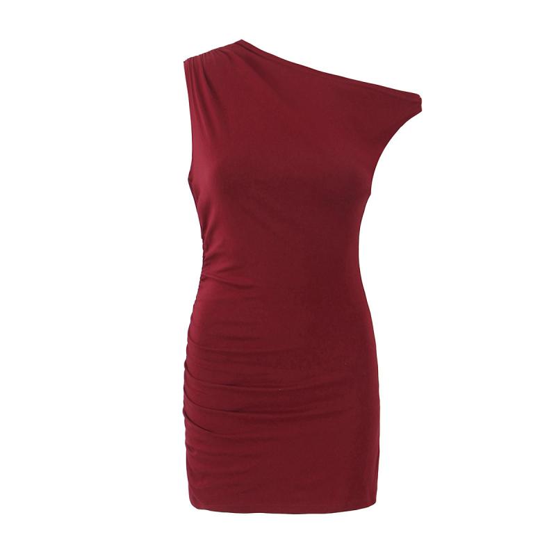 Dresses | Burgundy Slinky Acetate Ruched One Shoulder Mini Dress  – Womens Clothing Burgundy