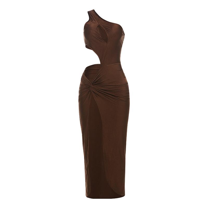 Dresses | Chocolate Double Layer Twist Front Button Detail Maxi Dress  – Womens Clothing Chocolate