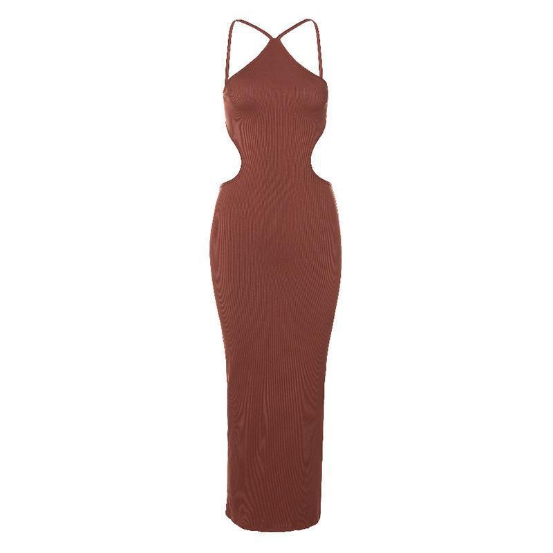 Dresses | Chocolate Stretch Woven Strappy Asymmetric Cup Midaxi Dress  – Womens Clothing Chocolate