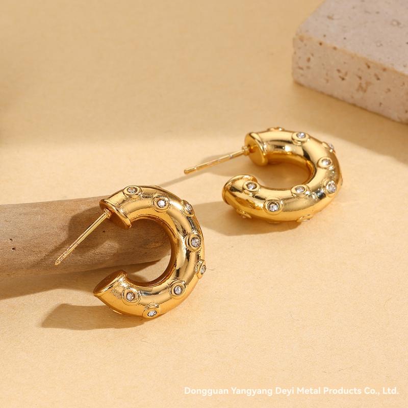 Earrings | Gold Circle Jewel Detail Hoop Earrings  – Womens Accessories Earrings