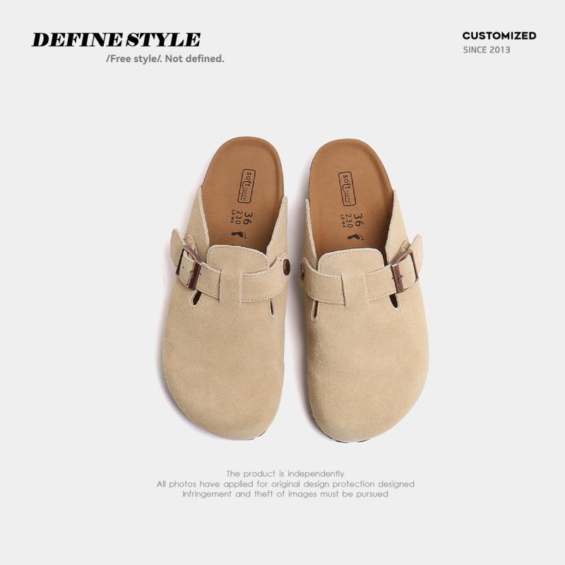 Flats | Beige Faux Suede Round Toe Buckle Mule Clogs  – Womens Flats Beige