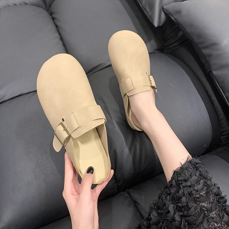 Flats | Natural Buckle Detail Faux Suede Mules  – Womens Flats Flats