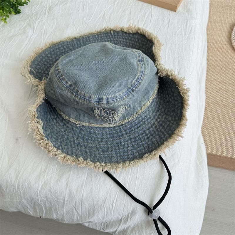 Hats | Blue Frayed Denim Toggle Bucket Hat  – Womens Accessories Blue