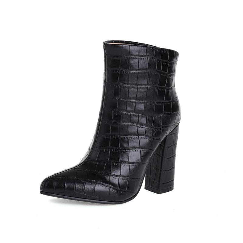 Heels | Black Pu Croc Square Toe Zip Block High Heeled Ankle Boots  – Womens Heels Black