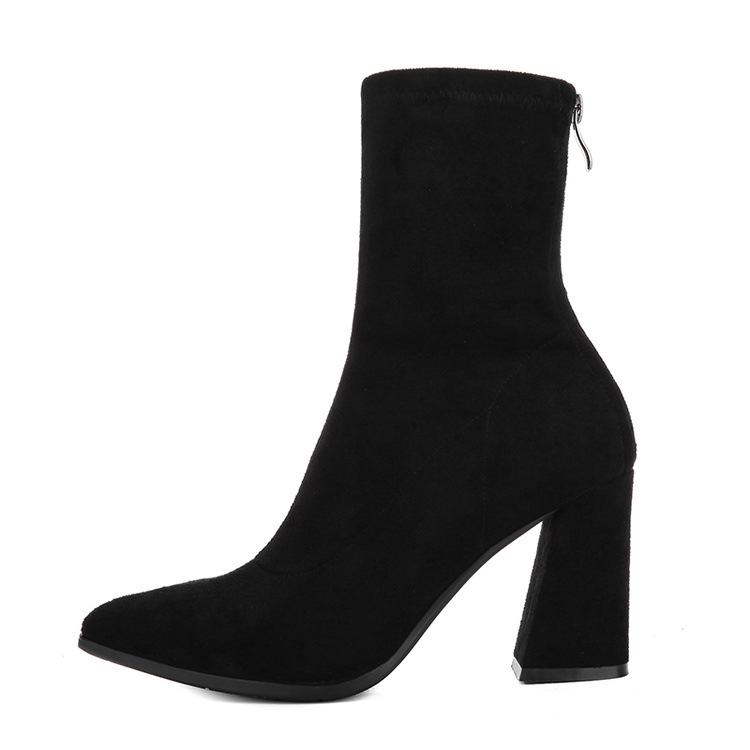 Heels | Black Wide Fit Faux Suede Block Heeled Sock Ankle Boots  – Womens Heels Black