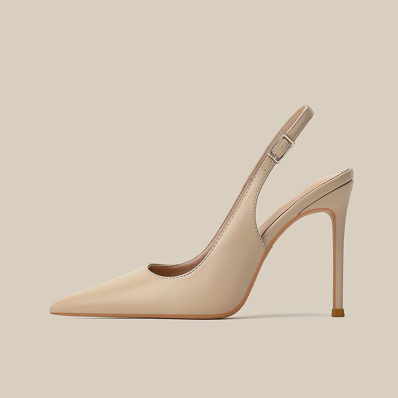 Heels | Cream Pu Point Toe Boxy Cut Sling Back Heeled Courts  – Womens Heels Cream