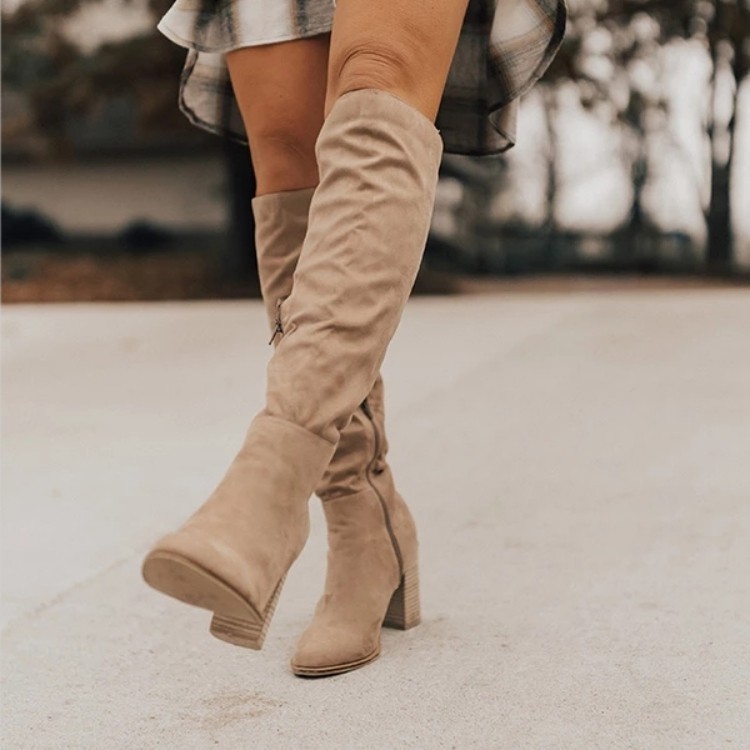 Heels | Natural Faux Suede Point Toe Stiletto Heeled Calf High Boots  – Womens Heels Heels