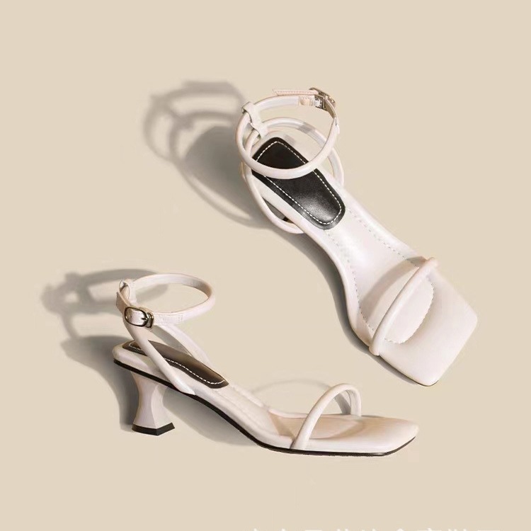 Heels | Nude Wide Fit Pu Square Toe Ankle Strap High Heeled Sandals  – Womens Heels Heels