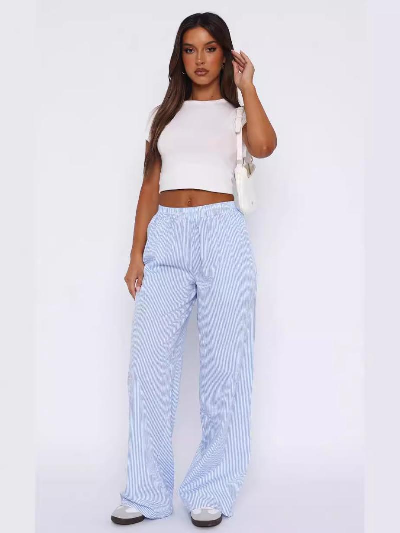 Jeans | Blue Stripe Wide Leg Jeans  – Womens Clothing Blue