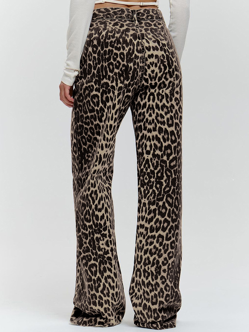 Jeans | Brown Leopard Print Denim Wide Leg Denim Jean  – Womens Clothing Brown