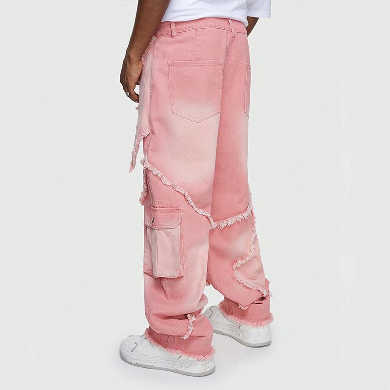 Jeans | Candy Pink Raw Hem Detail Star Applique Wide Leg Jeans  – Womens Clothing Candy Pink