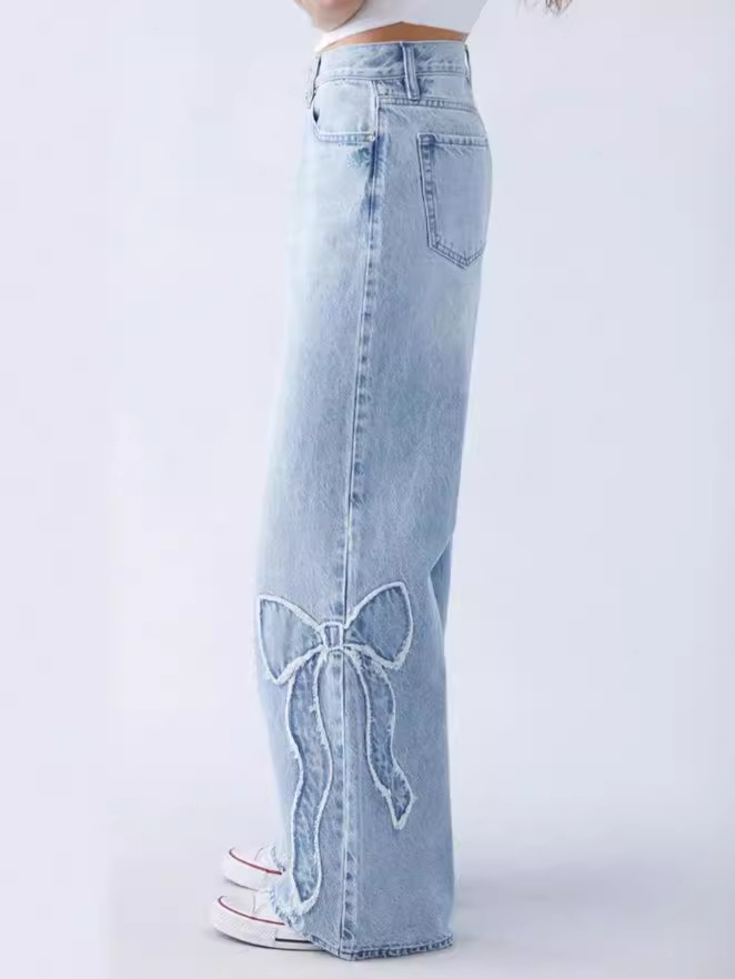 Jeans | Light Blue Side Lace Up Bow Detail Wide Leg Jeans  – Womens Clothing Jeans