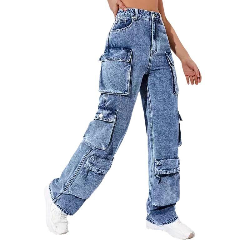 Jeans | Mid Blue Wash Cargo Pocket Detail Wide Leg Jeans  – Womens Clothing Jeans