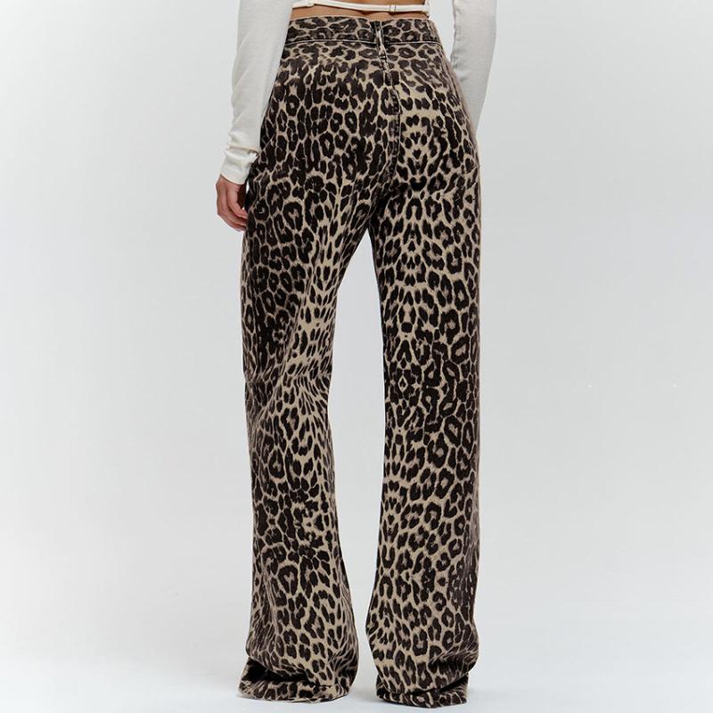 Jeans | Petite Brown Denim Leopard Print Straight Leg Jeans  – Womens Clothing Brown