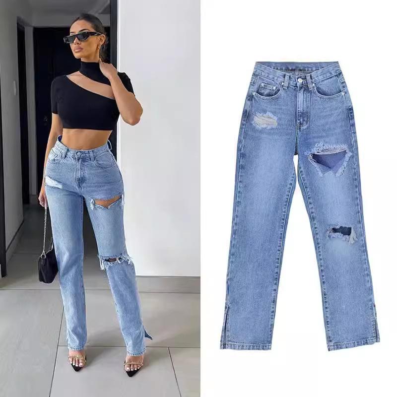 Jeans | Petite Ice Blue Ripped Split Hem Jeans  – Womens Clothing Blue