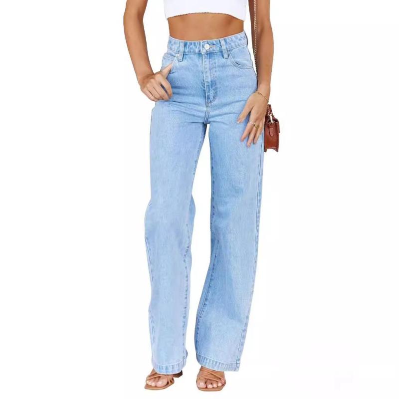 Jeans | Prettylittlething Petite Light Blue Wash Long Leg Straight Jeans  – Womens Clothing Blue