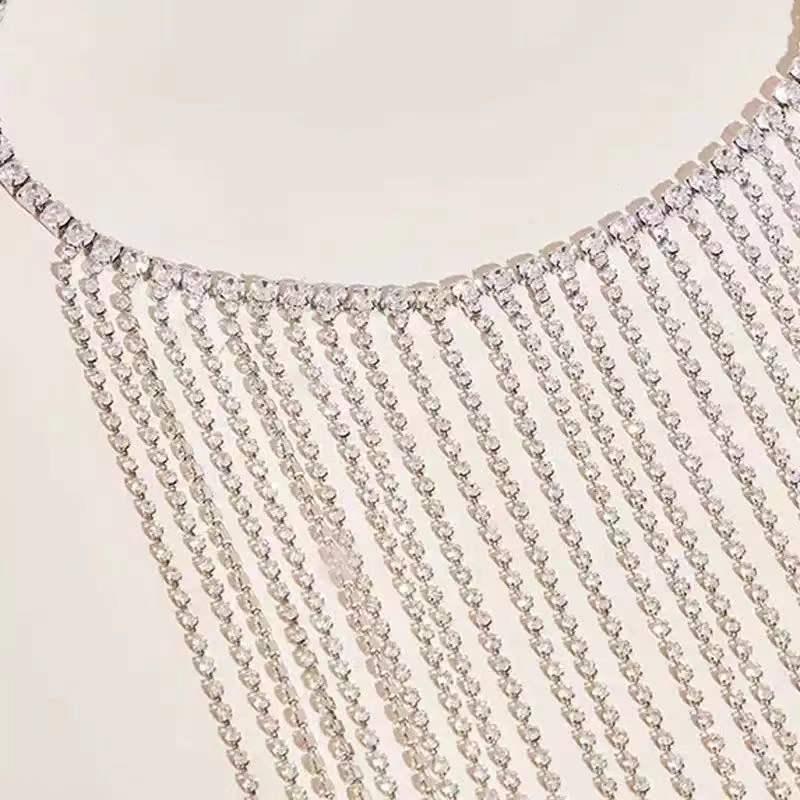 Jewellery | Silver Statement Diamante Tassel Body Chain  – Womens Accessories Jewellery