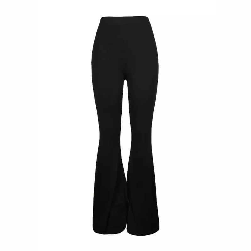 Loungewear | Black Rib High Waist Flares  – Womens Clothing Black