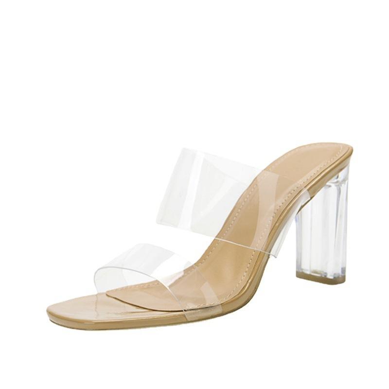 Mules | Nude Clear Block Heel Mule  – Womens Heels Heels