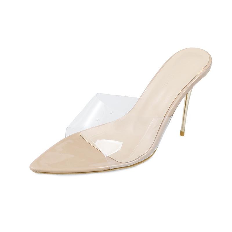 Mules | Nude Clear Strap Pu Point Toe High Heels  – Womens Mules Mules