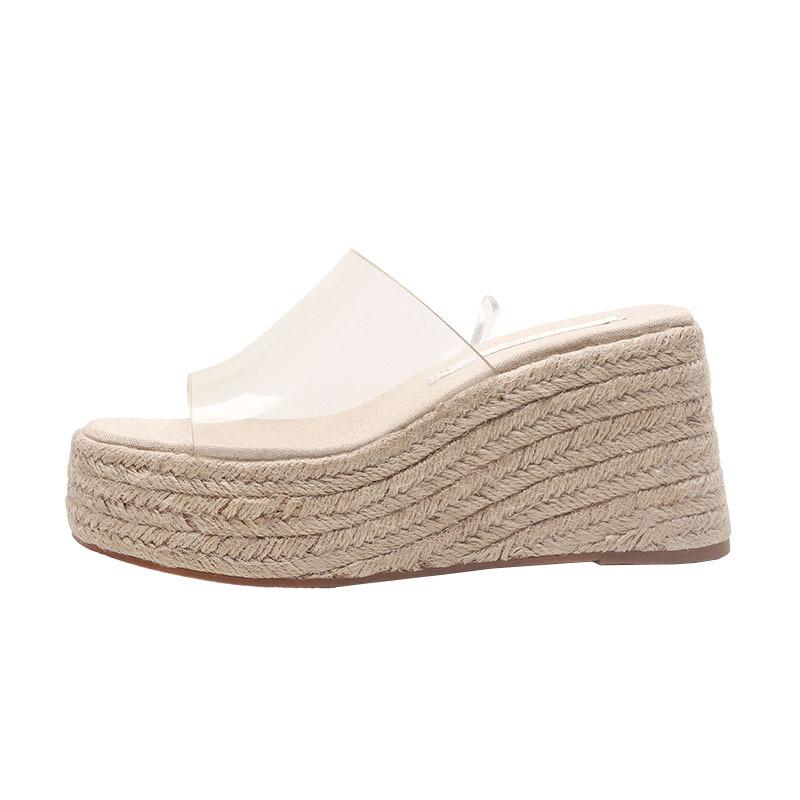 Mules | Nude Twin Strap Clear Mule Espadrille Wedges  – Womens Mules Mules