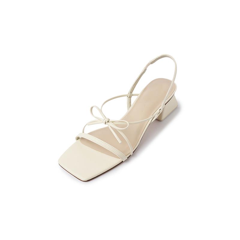 Mules | White Square Toe Knotted Lace Up Block Sandals  – Womens Lace Up Heels Lace Up Heels