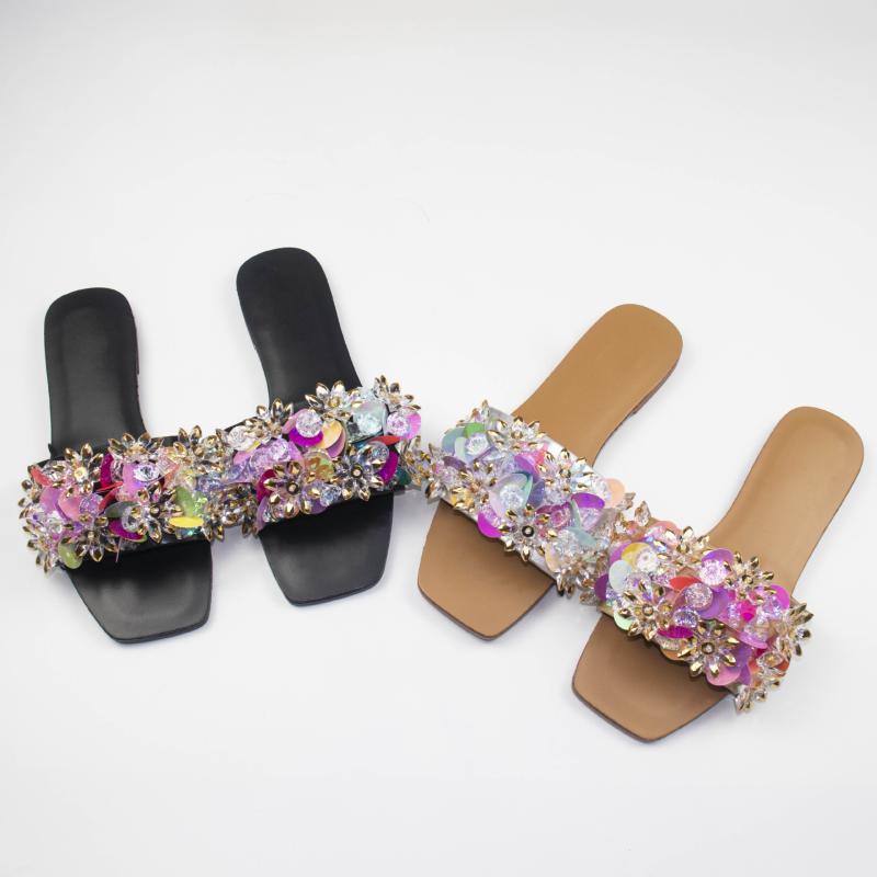 Mules | Wide Fit Pink Pu Round Toe Sequin Strap Mule Sandals  – Womens Mules Mules