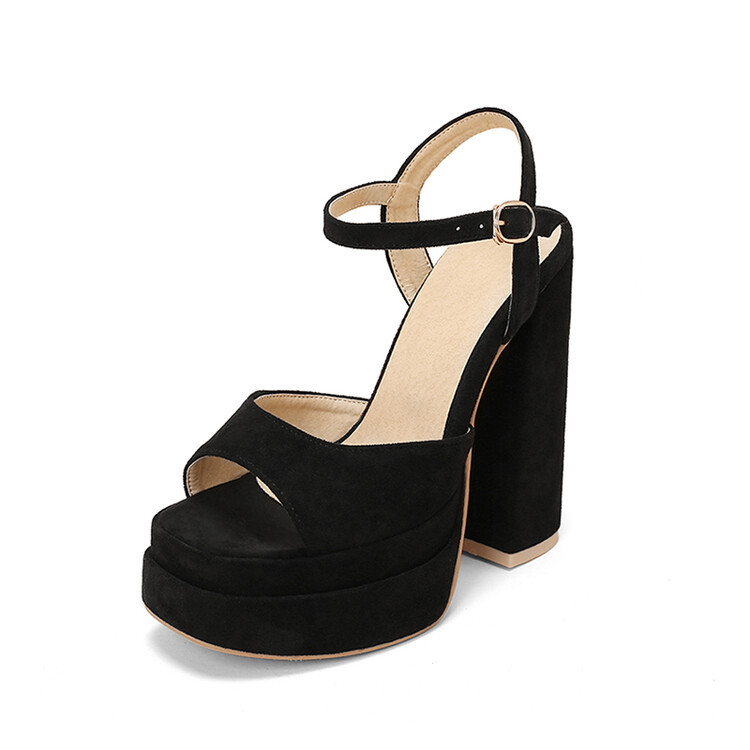 Platforms | Black Platform High Sandal  – Womens Peep Toe Shoes Black