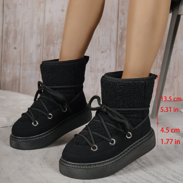 Platforms | Black Round Toe Quilted Lace Up Chunky Platform Snow Boots  – Womens Platforms Black